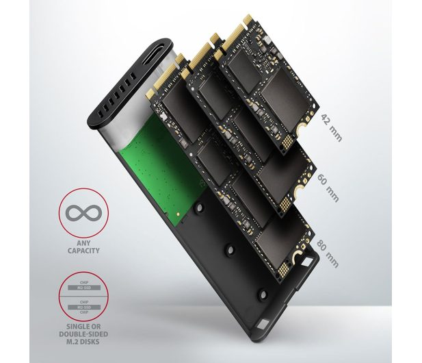 Axagon EEM2-SBC, USB-C 3.2 Gen 2 - M.2 SATA SSD RAW box, bezśrubowy - 1353419 - zdjęcie 9